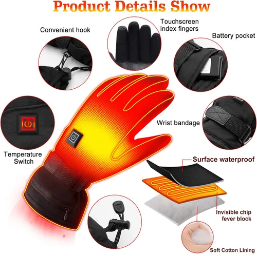 Vista 5 de Autocastle Guantes calefactables recargables con batería eléctrica para hombres y mujeres, guantes térmicos para pantalla táctil, guantes térmicos
