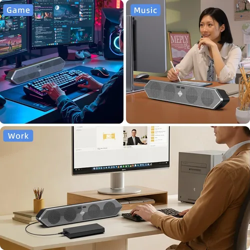 Vista 7 de Altavoz de PC para computadora, altavoces de computadora Bluetooth alimentados por USB con cable con sonido estéreo claro, altavoces