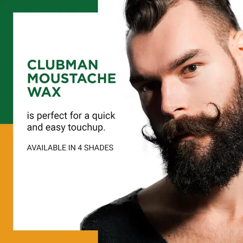 Vista 2 de Clubman Cera para bigote para hombre, color negro, cera de bigote de sujeción fuerte para peinar, incluye cepillo, 0.5 onzas