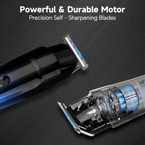 Vista 3 de RUIBO Cortadora de barba para hombres, kit de cortapelos inalámbrico 5 en 1 con maquinilla de afeitar de aluminio, peluquería corporal impermeable