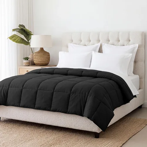 Vista 2 de Superior Edredón de microfibra cepillada sólida, ropa de cama alternativa al plumón, reversible, peso medio, esponjoso, decorativo, funda para Negro