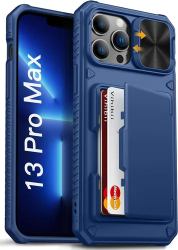 Vista 38 de Vihibii Funda para iPhone 13 Pro Max/iPhone 12 Pro Max con tarjetero (4 tarjetas) [bloqueo RFID] y cubierta de cámara deslizante, protección contra