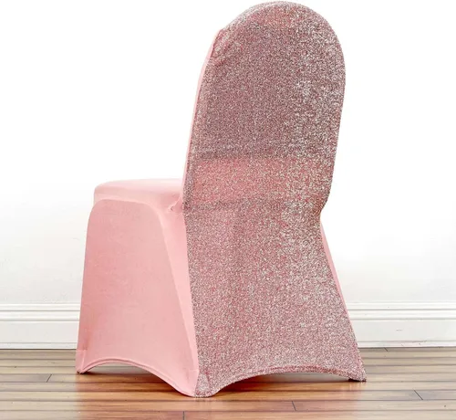Vista 7 de Tableclothsfactory Funda elástica para silla de banquete de elastano negro con brillo metálico para eventos de comedor para banquete de boda