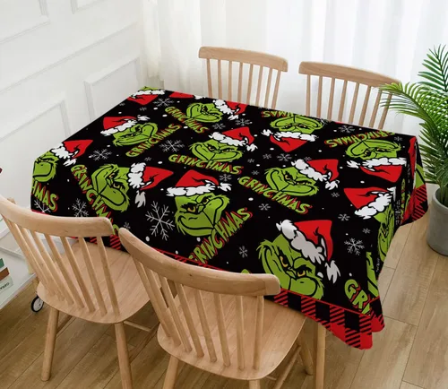 Vista 2 de Hafangry Mantel Verde de Navidad con Diseño de Árboles de Navidad para Fiestas de Invierno y Vacaciones, Decoración Rectangular para Cocina