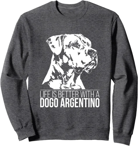 Vista 4 de Life is better Dogo Argentino dog saying dog Sweatshirt
