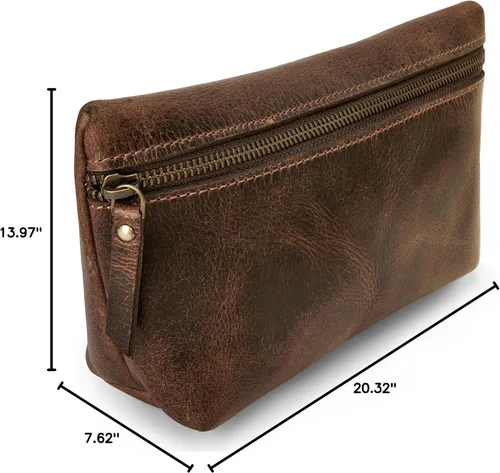 Vista 2 de LUXEORIA Bolsas de Aseo de Cuero Genuino para Hombres y Mujeres, Kit Dopp de Cuero Premium Hecho a Mano y Bolsa de Afeitar, Bolsa de Cosméticos