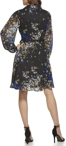 Vista 2 de DKNY Vestido cruzado de imitación de manga larga para mujer