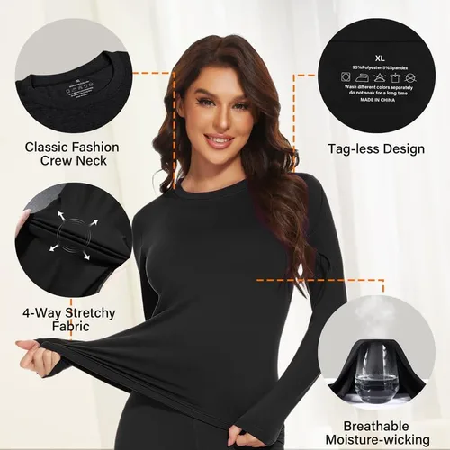 Vista 3 de SIMIYA Camisas térmicas de manga larga para mujer, cuello redondo, capa base suave, ropa interior térmica para clima frío