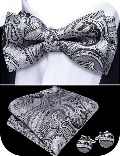 Vista 57 de Barry.Wang Pajarita de Rayas Paisley para Hombre de Seda Preatada Pañuelo de Bolsillo Gemelos Juego Formal Boda Fiesta Graduación
