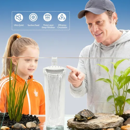 Vista 5 de Filtro de acuario pequeño, filtro de tanque de peces, filtro de tanque de tortuga, filtro ultra silencioso de 3.5 W de baja agua para reptiles de 1