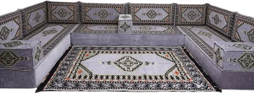 Vista 157 de arabicsofa Sofá en forma de U de estilo árabe para el suelo – Juego de Majlis hecho a mano – Sofá de estilo bohemio