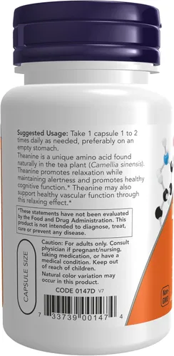 Vista 3 de Now Foods, L-teanina 0.0070 oz, capsulas veganas, 60 unidades, 147, 1, 1