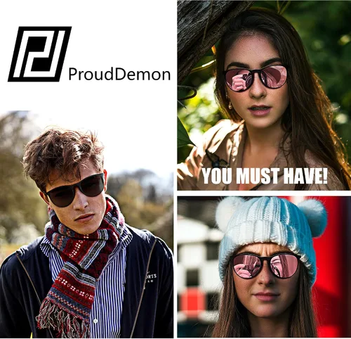 Vista 2 de PROUDDEMON Gafas de sol polarizadas retro redondas espejadas 100% protección UV, gafas de sol modernas