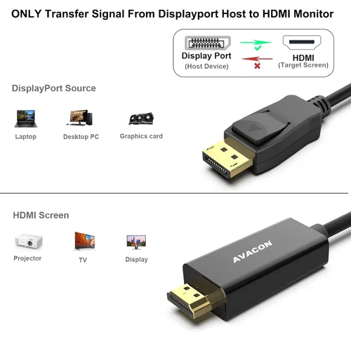 Vista 2 de Cable BENFEI de DisplayPort a HDMI 4K, 0,91 m, unidireccional, DP 1.2 de computadora a pantalla HDMI 1.4, chapado en oro, compatible con Lenovo, HP