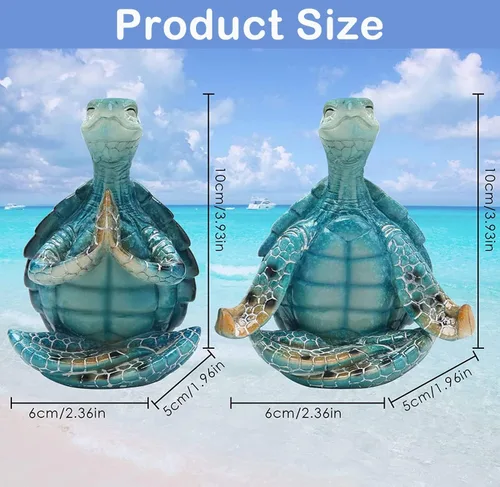 Vista 5 de Juego de 2 figuras de yoga de tortuga marina – Decoración de tortuga meditadora de verano para jardín de primavera, decoración de oficina en casa