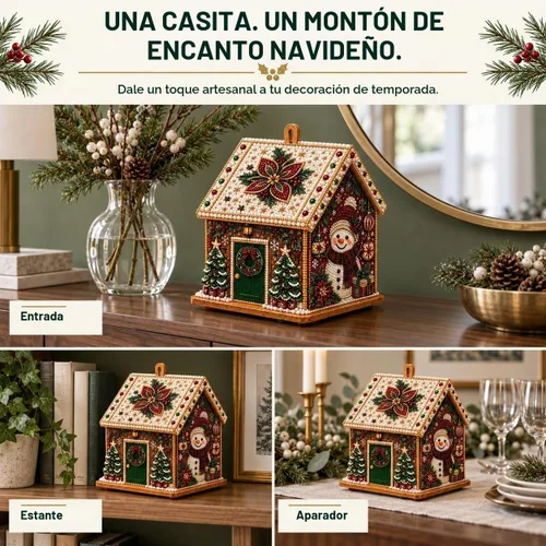 Vista 6 de Kit de pintura de diamante de casa de Navidad 3D para adultos, arte
