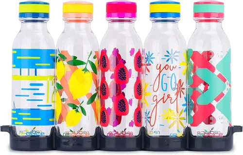 Vista 10 de REDUCE WaterWeek - Botellas de agua reutilizables Tritan de 14 onzas, incluye 5 botellas a prueba de fugas y bandeja para refrigerador, sin BPA