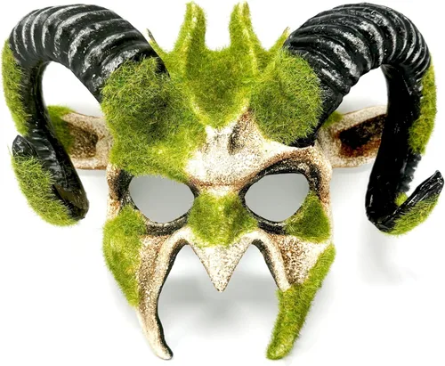 Vista 10 de Ram - Máscara de disfraz de demonio de cuernos de diablo de cabra para disfraz de Halloween
