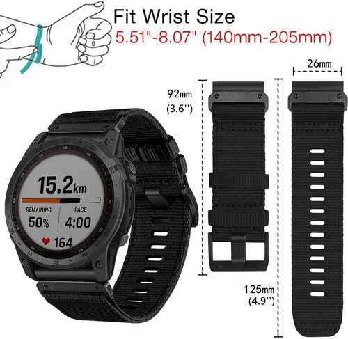 Vista 7 de Abanen Correas de Nylon Resistente para Garmin Fenix 8 51mm / Enduro/Instinct 2X / epix Pro 51mm, Correa Deportiva Ajustable con Cierre de Acero