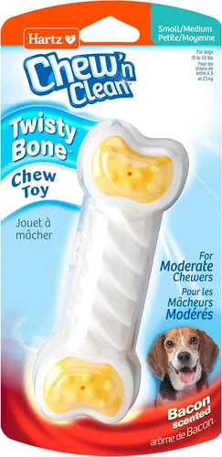 Vista 11 de Hartz Chew 'n Clean Twisty Bone - Juguete masticable para perros con aroma a tocino para masticadores moderados, extra pequeño