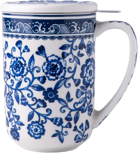 Vista 15 de AmorArc Taza de Té de Porcelana con Infusor y Tapas, Taza Grande de 18 Oz con Colador y Soporte para Bolsa para Té de Hojas Sueltas, Taza de Café