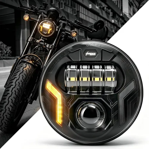 Vista 9 de 5 3/4 5.75 Pulgadas Faro LED para Motocicleta con Carcasa de Faro y Soporte DRL Ámbar para Motocicleta Compatible con Kawasaki Shadow para Motos