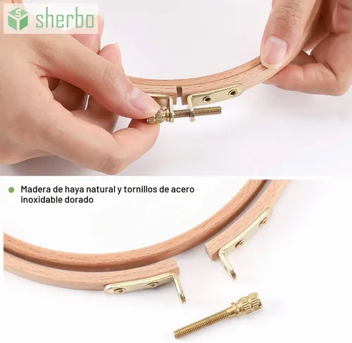 Vista 3 de Sherbo - Aros de madera para bordar, 7-9 pulgadas, 3 aros de punto de cruz de madera de haya