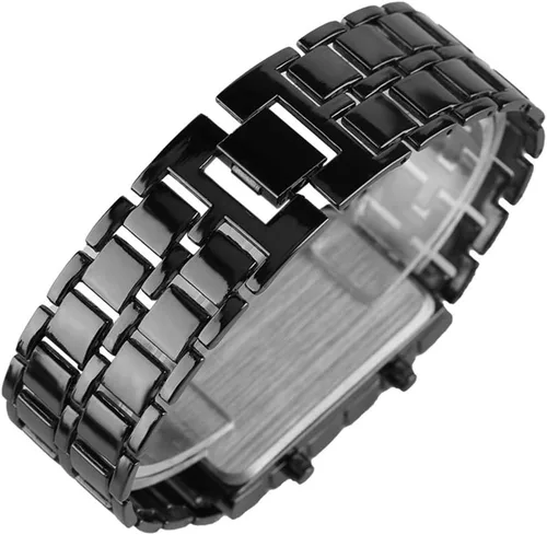 Vista 4 de FANMIS Reloj deportivo simple para hombre y joven, electrónico, binario, digital, LED, aleación de lava, rectangular, cadena