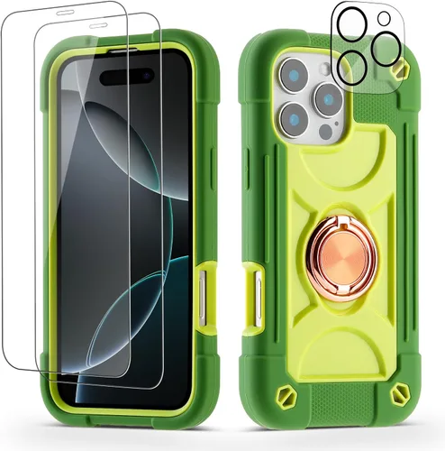 Vista 36 de Funda para iPhone 11 de 6.1 pulgadas con soporte de anillo, con 2 protectores de pantalla de vidrio, resistente a los golpes, resistente a