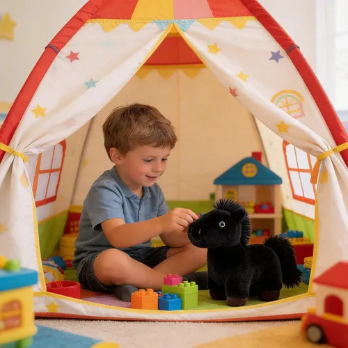 Vista 3 de PEACH CAT Animal de peluche de caballo de 8 pulgadas, lindo caballo de peluche suave, juguetes de peluche, regalos para niños, color negro