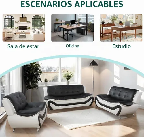 Vista 6 de Sofá modular de cuero, juego de muebles de sala de estar, 3 piezas, moderno, para sala de estar, apartamento, oficina, dormitorio, color blanco