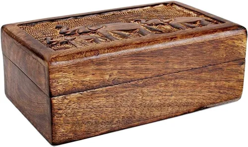Vista 2 de ARTISENIA Regalos para el día de la madre, elefante de madera, tallado a mano, joyero, caja de joyería decorativa, caja de tarot, caja organizadora