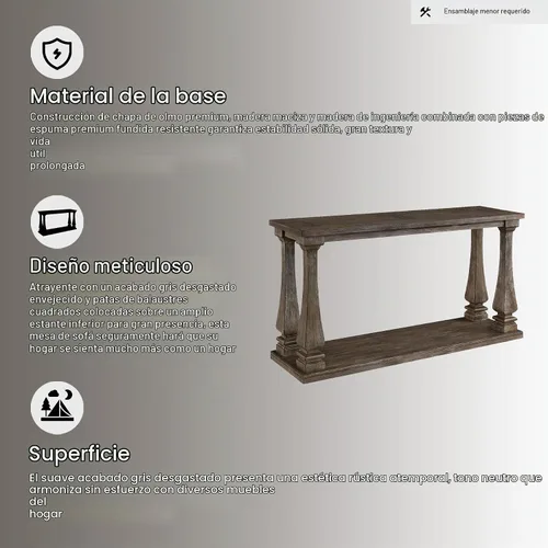 Vista 8 de Signature Design by Ashley Johnelle - Mesa de sofá casual, mesa enmarcada con aspecto de tablón, acabado desgastado, chapas de olmo y madera, 60