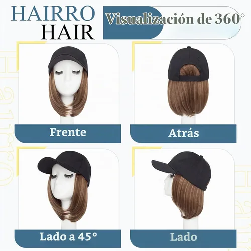 Vista 5 de Hairro Peluca de gorra de béisbol con cabello adjunto, corto estilo Bob ajustable, extensiones de cabello sintético para mujeres, balayage