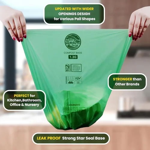 Vista 2 de Bolsas de compost 1.3 galones, 100 unidades, bolsas de basura pequeñas compostables para cubo de compost de cocina en encimera 0.75, 1, 1.2, 1.3