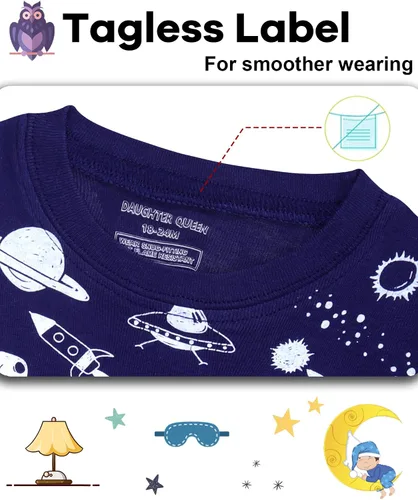 Vista 2 de DAUGHTER QUEEN - Pijama para niños de 4 piezas, conjunto corto 100 % algodón, talla 18 meses-12 años