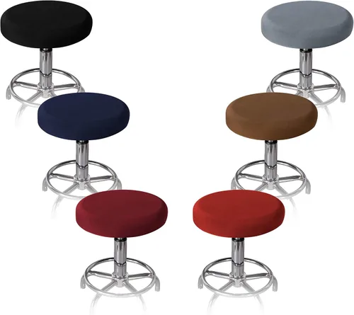 Vista 7 de LUSHVIDA Juego de 2 fundas redondas para taburetes de bar, súper suaves y lavables, elásticas para sillas de 12 a 14 pulgadas de diámetro, juego de 2