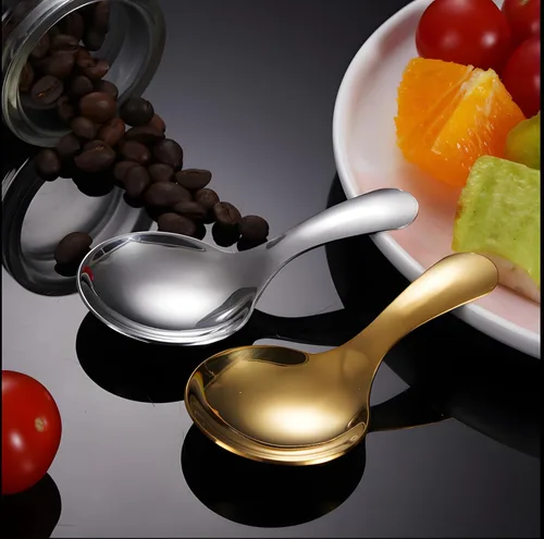 Vista 9 de 5 cucharas de mango corto, mini cucharas de acero inoxidable, cuchara redonda gruesa para condimentos de sal, postre, té, café (negro)
