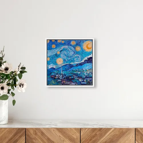 Vista 3 de The Oliver Gal Artist Co. Lienzo cuadrado tradicional de noche estrellada de 12 x 12 pulgadas, arte de pared cuadrado de noche estrellada, color azul