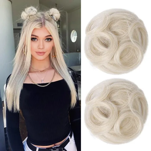 Vista 17 de REECHO Space Bun Hair Pieces, 2 piezas de mini clips de garra en moños desordenados y orejas de gato, extensiones de moño de cabello falso HB001