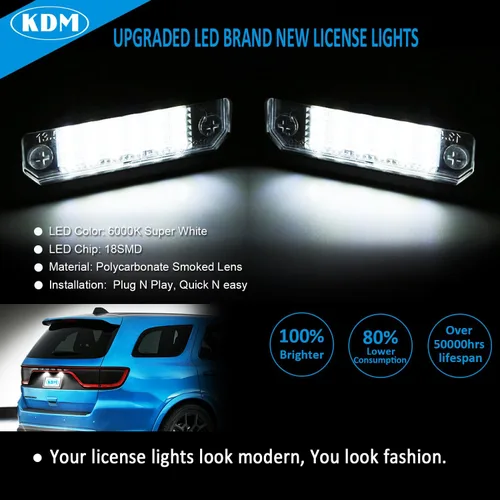 Vista 2 de Ensamble de luz para matrícula LED KDM Compatible con Ford Mustang 2010-2014, Fusion 2006-2012, Taurus 2010-2019, Flex Focus Lincoln Mercury