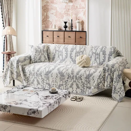 Vista 18 de DREAMINGO Funda de sofá decorativa de chenilla con diseño floral de granja Rama Botánica Negro