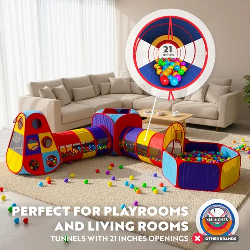 Vista 3 de Playz 5 piezas de tiendas de campaña infantiles y túneles - Piscina de pelotas para niños pequeños, canasta de baloncesto, tubos para gatear, casas