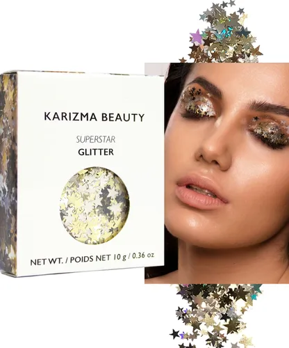 Vista 9 de KARIZMA 24K Gold Purpurina holográfica dorada Purpurina gruesa de 0.35 onzas para la cara, el cabello, los ojos y el cuerpo, para mujer. Purpurina