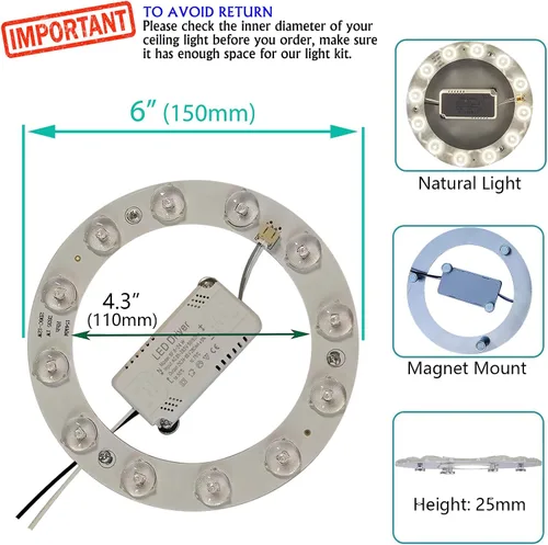 Vista 4 de Kit de luz LED de montaje empotrado para ventilador de techo de 12 W, panel de motor de luz LED de reajuste, luz natural de 4500 K