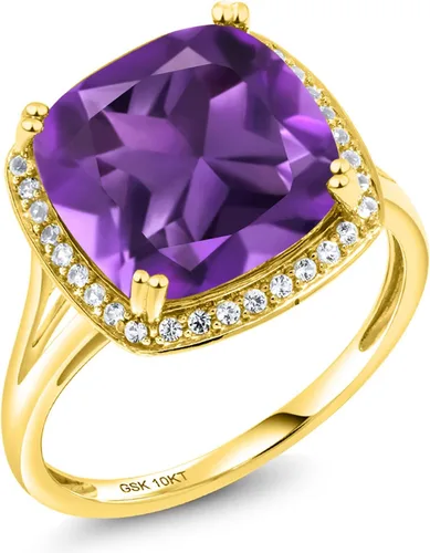 Vista 3 de Gem Stone King Anillo de oro amarillo de 10 quilates con piedra natal y zafiro blanco creado para mujer, cojín de 0.472 in, anillo de compromiso