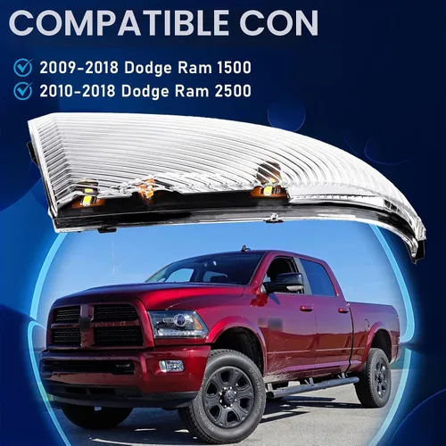 Vista 2 de Luz intermitente de espejo para charco, bombilla LED, luz indicadora lateral compatible con Dodge Ram 1500 2009-2018 Ram 2500 2010-2018 delantero