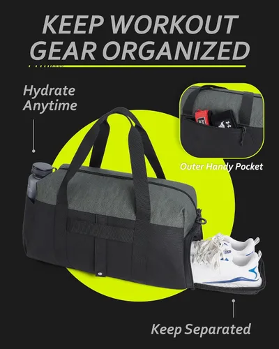 Vista 4 de BAGSMART - Bolsas de gimnasio para hombres, bolsa de lona plegable deportiva, bolsa de lona ligera para fines de semana con compartimento