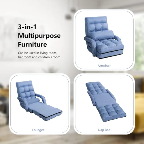 Vista 6 de Giantex Chaise Lounge - Sillón plegable multiusos para interiores con 6 posiciones ajustables, reposabrazos integrados, almohada lumbar, asiento