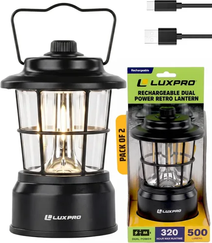 Vista 12 de LUXPRO LP1536 Linterna retro recargable de 500 lúmenes de doble potencia LED linterna de campamento (rosa, 1 paquete, recargable)